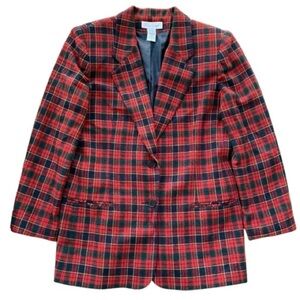 Laura Gayle Wool Blend Plaid Gingham Buttoned Blazer Jacket Red Navy Size 12